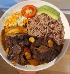 Brown Stew Lamb with Rice & Peas
