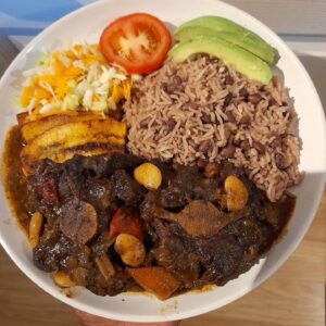 Brown Stew Lamb with Rice & Peas